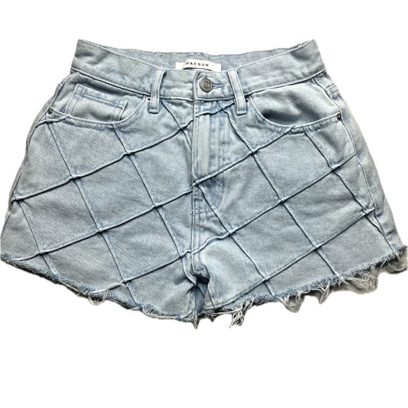PacSun Pants - PacSun Women's 25 Vintage High Rise Light Wash Crisscross Raw Hem Denim Shorts